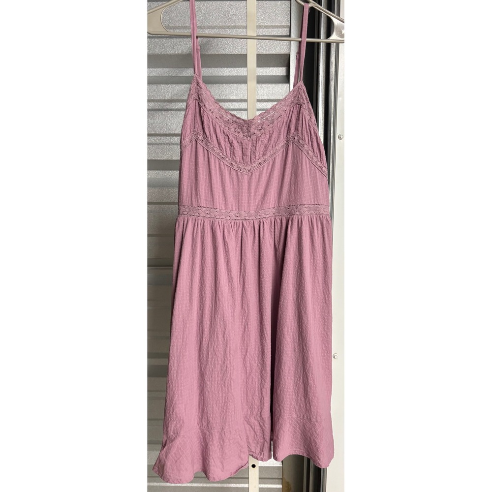 SO Goods For Life Mauve Pink Lace Trim Cotton Mini Dress XXL Sleeveless Boho